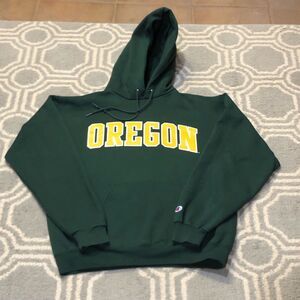 Oregon Ducks Champion Hoodie Sweatshirt Men’s Medium Green Vintage Y2K Pullover